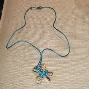Teal and Cream Shell Pendant Necklace